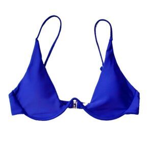Zaful Forever Young Cobalt Blue Sexy Plunge Collar Swim Bikini Top Bra